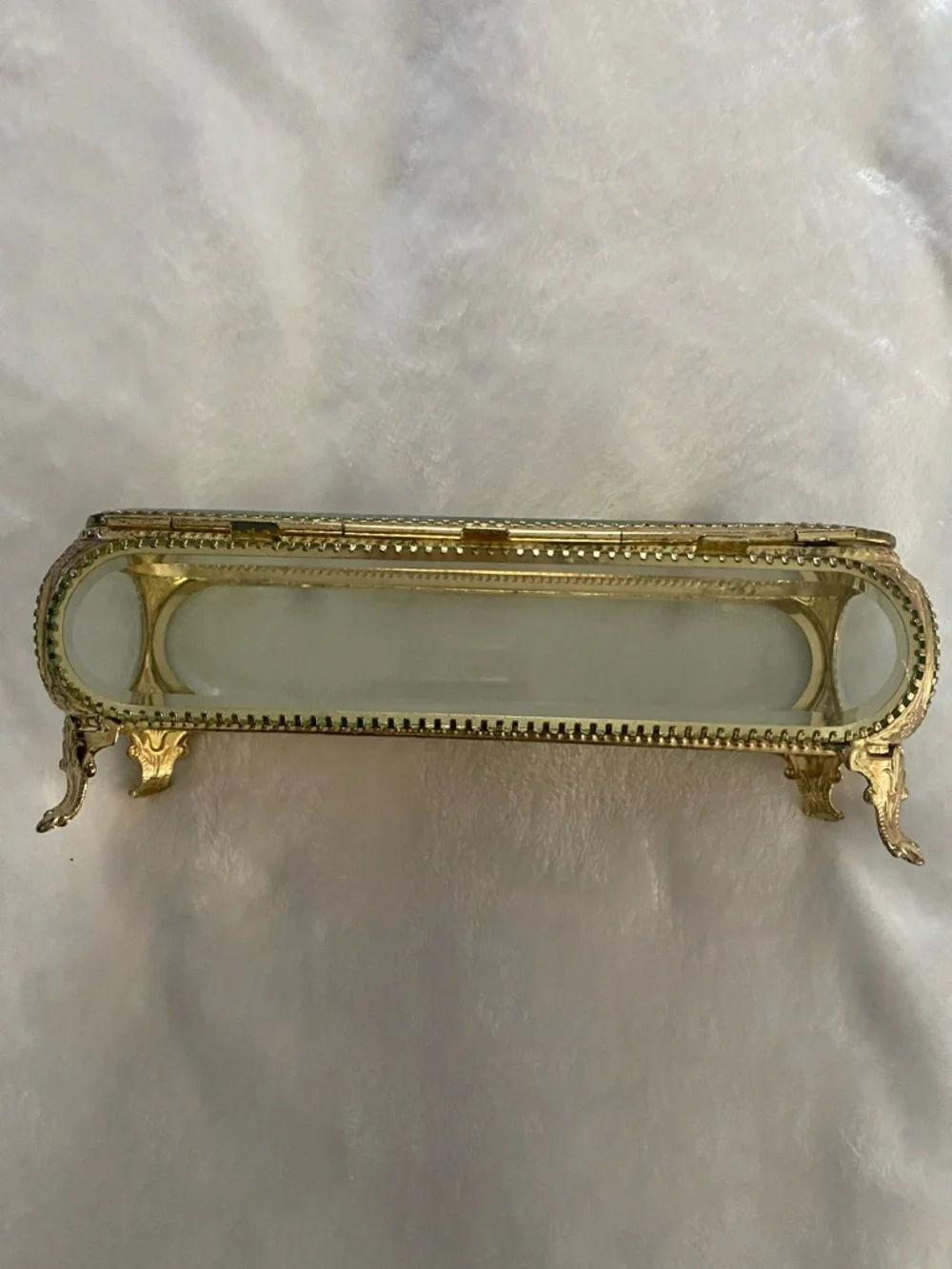 GRACE Vintage Gold Glass Jewelry Trinket Box - Decorative Vanity Organizer